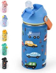 Kids Water Bottle 14oz with Silicone Straw Lid - Insulated Toddler Water Bottle Stainless Steel Keeps Cold 24H