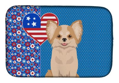 Longhaired Gold and White Chihuahua USA American Dish Drying Mat Absorbent Dish Drying Mat Pad for Kitchen Counter Dish Drainer Mat for Counterto
