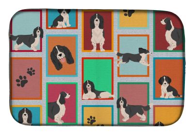 Lots of Black and White English Springer Spaniel Dish Drying Mat Absorbent Dish Drying Mat Pad for Kitchen Counter Dish Drainer Mat for Counterto