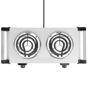 2000W Electric Dual Burner Portable Coil Heating Hot Plate Stove Countertop RV Hotplate with 5 Temperature Adjustments Portable Handles (Option: Silver_Double)